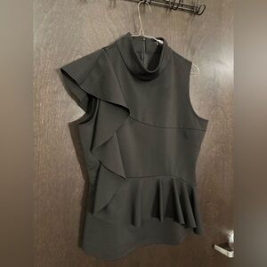 Gracia Elegant Black Ruffle Sleeveless Top Size Medium